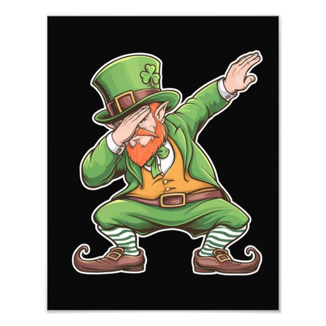 St Patricks Day Dab Dabbar Leprechaun i grönt  Fototryck (Framsidan)