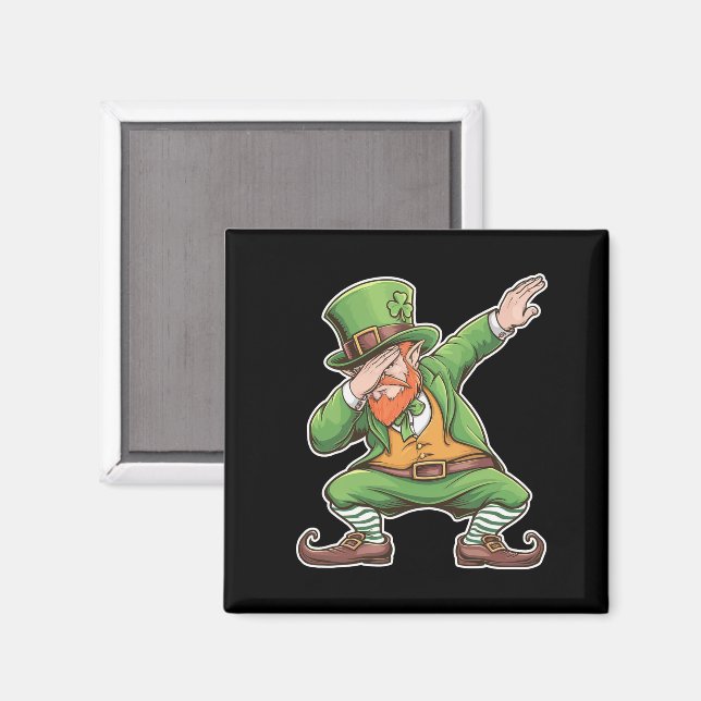 St Patricks Day Dab Dabbar Leprechaun i grönt  Magnet (Front/Back)