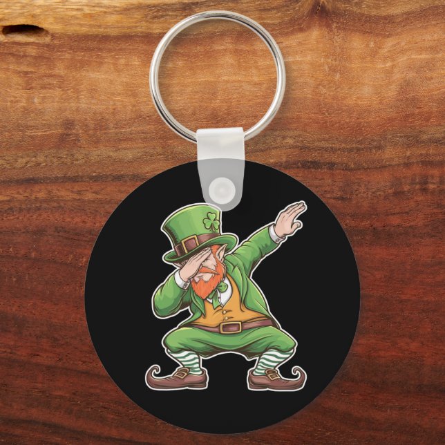 St Patricks Day Dab Dabbar Leprechaun i grönt  Nyckelring (Framsida)