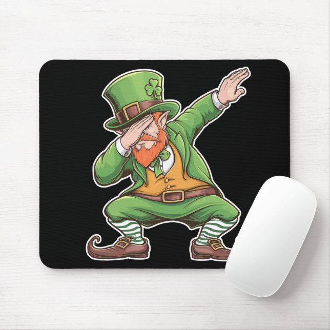 St Patricks Day Dab Dabbing Leprechaun i grönt  Musmatta (Med mus)