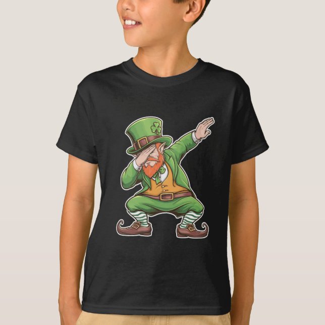 St Patricks Day Dab Dabbing Leprechaun i grönt T Shirt (Framsida)