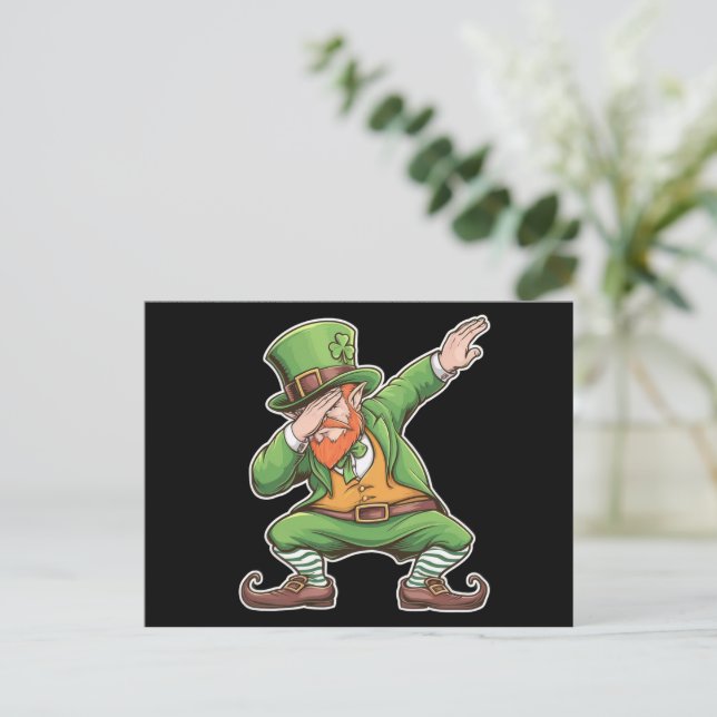 St patricks day Dab Dabbing Leprechaun in Grönt Vykort (Stående Fram)