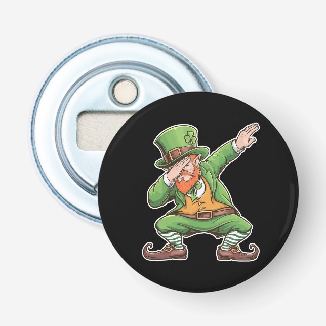 St Patricks Day Dab Dabbing Tomte I Grönt  Flasköppnare (Framsidan)