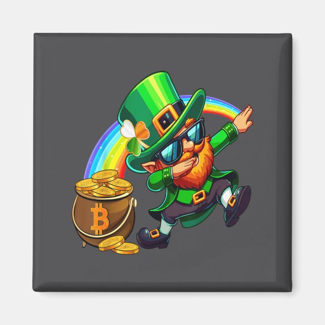 St Patricks Day Dabba Bitcoin Regnbåge Leprechaun Magnet (Framsidan)