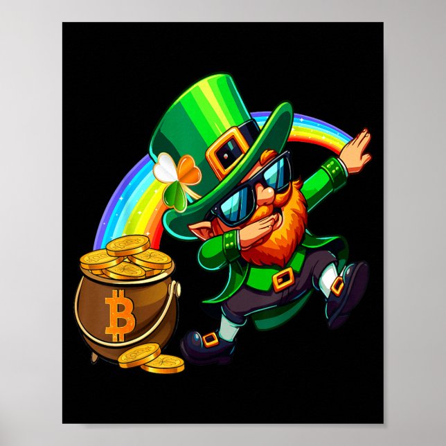 St Patricks Day Dabba Bitcoin Regnbåge Leprechaun Poster (Framsidan)