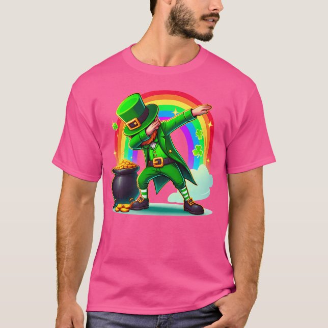 St Patricks Day Dabbing Leprechaun Boys Girls Men  T Shirt (Framsida)