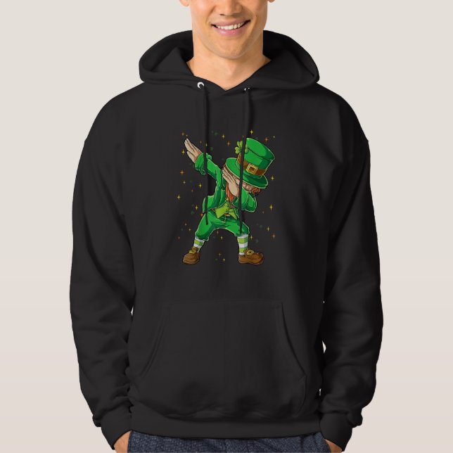 St Patricks Day Dabbing Leprechaun Boys Kids Men D Hoodie (Framsida)