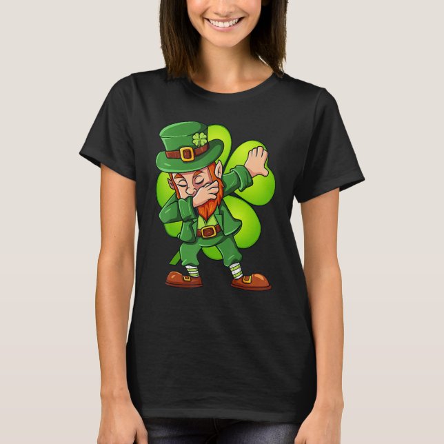 St Patricks Day Dabbing Leprechaun Clover Boys Gir T Shirt (Framsida)