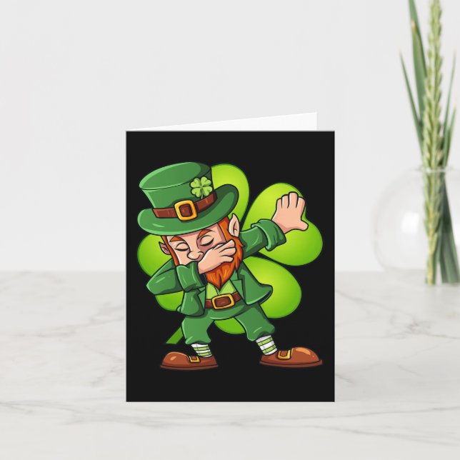 St patricks day Dabbing Leprechaun Klöver Boys Gir Kort (Framsida)