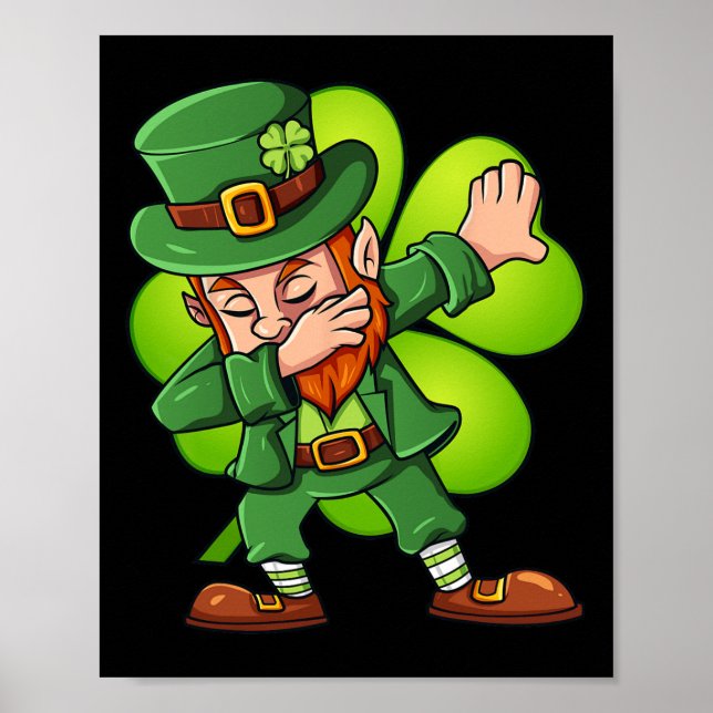 St patricks day Dabbing Leprechaun Klöver Boys Gir Poster (Framsidan)