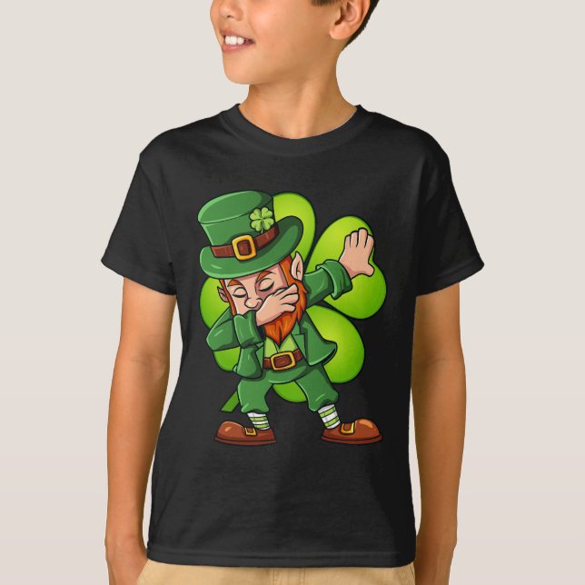 St patricks day Dabbing Leprechaun Klöver Boys Gir T Shirt (Framsida)