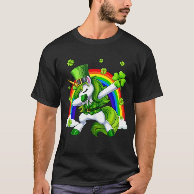 St patricks day Dabbing Unicorn Lepricorn Irish T Shirt (Framsida)