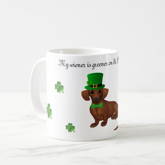 St. Patrick's Day Dachshund Coffee Mugg (Framsida vänster)