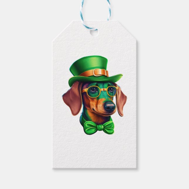 St. Patricks Day Dachshund Wiener Hund Shamrock Presentetikett (Framsidan)