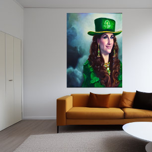 St. Patrick's Day dam i hela grönten AI Art Poster