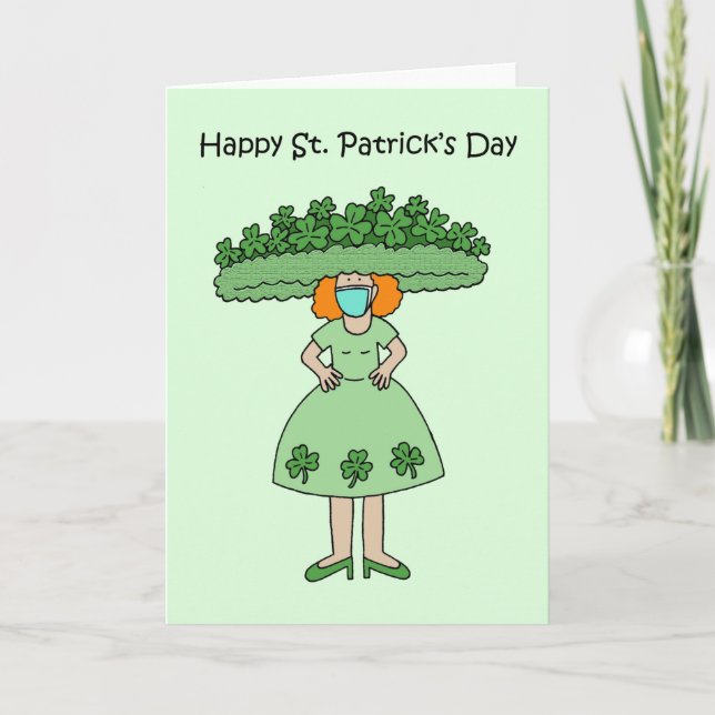 St. Patrick's Day Dam Wearing Shamrock Dress Kort (Framsida)
