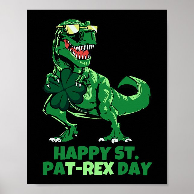 St patricks day Dinosaur Four Leaf Klöver Kids Boy Poster (Framsidan)