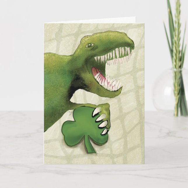 St. Patricks Day Dinosaur Holding Shamrock Kort (Framsida)