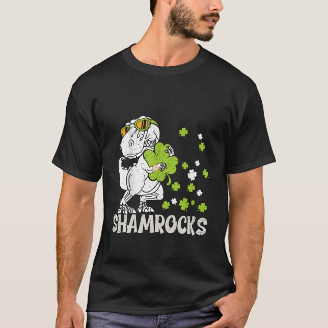 st patrick's day Dinosaur I Steal Shamrocks T Shirt (Framsida)