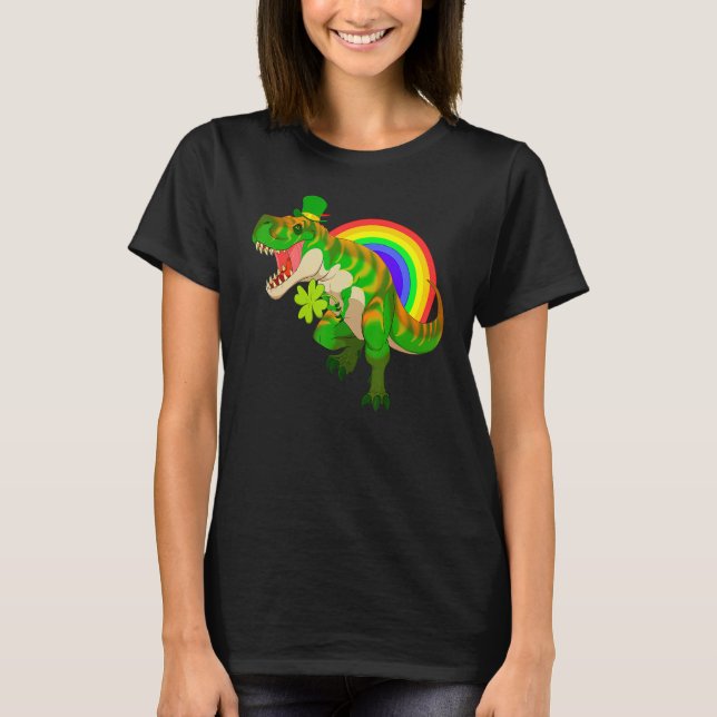 St Patricks Day Dinosaur Irish Green T-Rex Leprech T Shirt (Framsida)