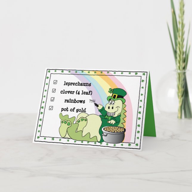 St. Patricks Day Dinosaur Leprechaun Kort (Framsida)
