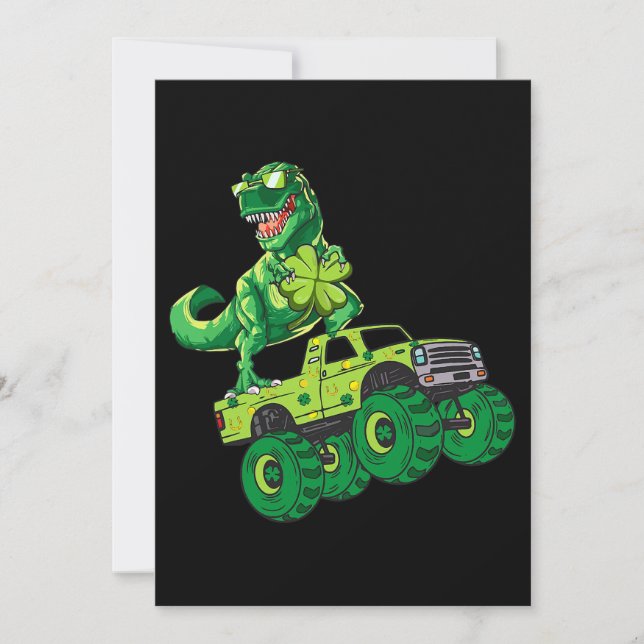 St patricks day Dinosaur Monster Lastbil Shamrock  Inbjudningar (Framsida)