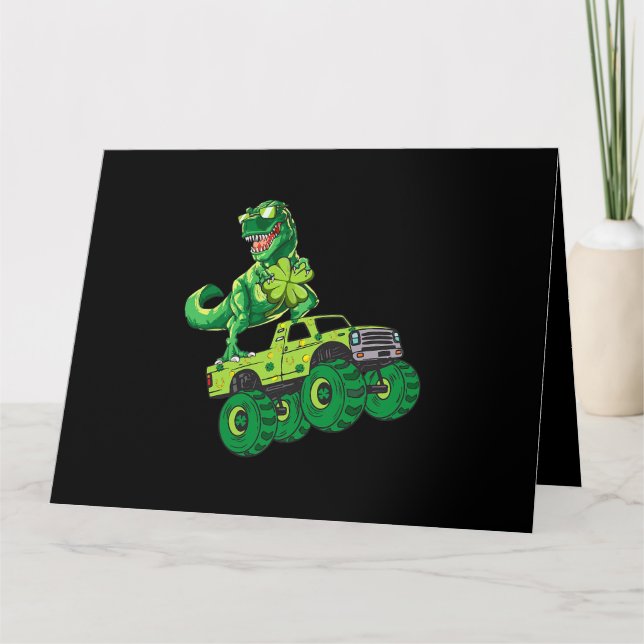 St patricks day Dinosaur Monster Lastbil Shamrock  Kort (Framsida)
