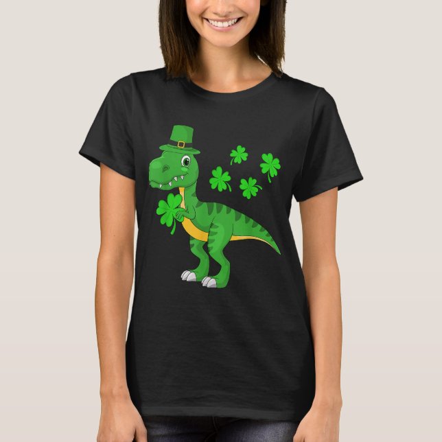 St patricks day Dinosaur Shamrock Leprechaun Hat K T Shirt (Framsida)