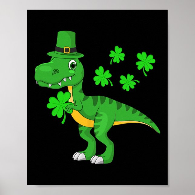 St Patricks Day Dinosaur Shamrock Leprechaun Hatt  Poster (Framsidan)
