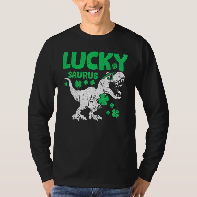 St Patricks Day Dinosaur Shirt Boys Kids Toddler L T Shirt (Framsida)