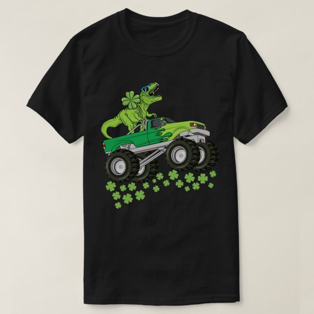 St patricks day Dinosaur t Rex Monster Lastbil Kid Shirt (Design framsida)