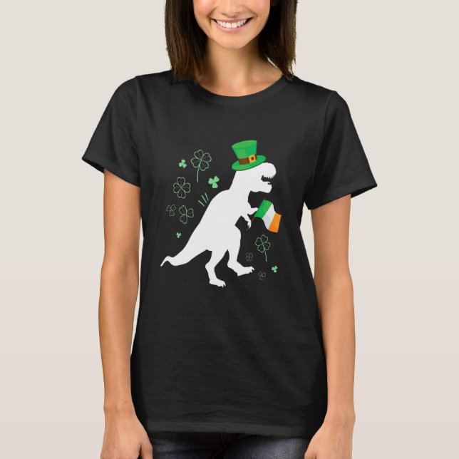 St Patricks day dinosaur t-rex with irish flag for T Shirt (Framsida)
