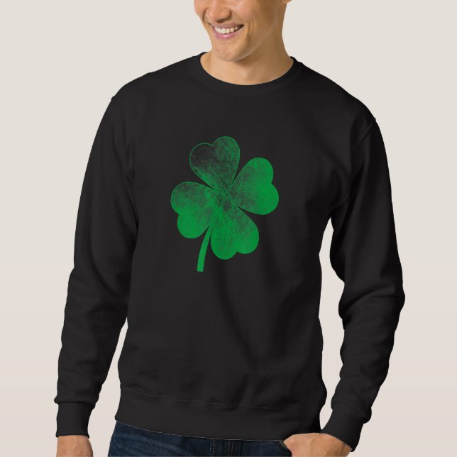St Patricks Day Distressed Shamrock Saint Paddy's  Lång Ärmad Tröja (Framsida)