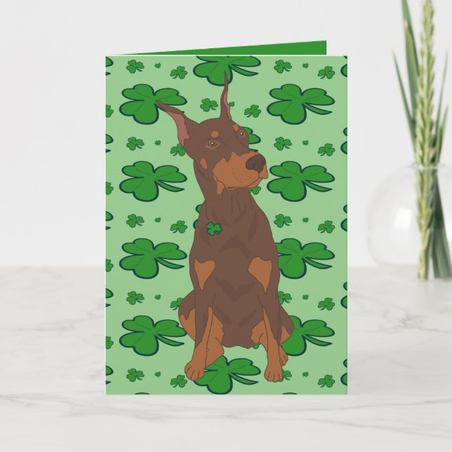 St. Patrick's Day Doberman Pinscher Helgkort (Framsida)