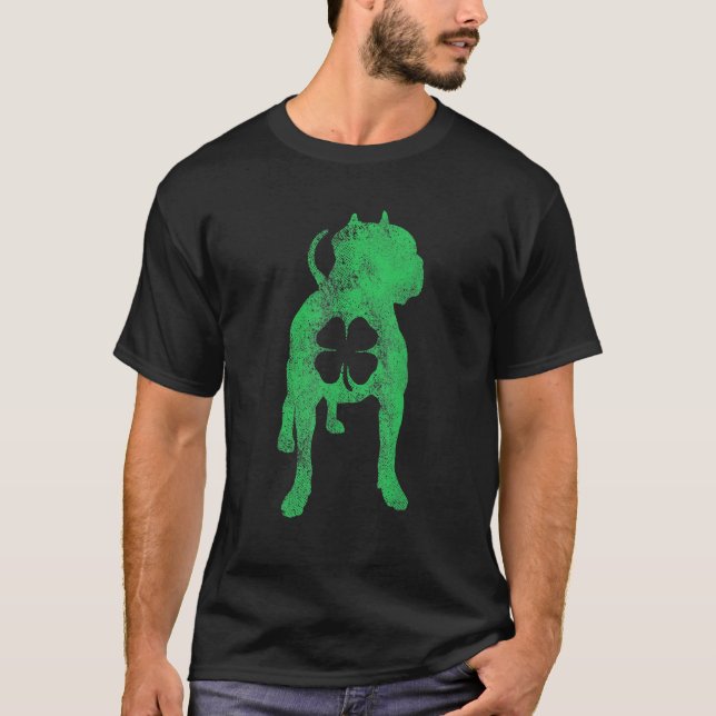 St Patrick's Day Dog Pit Bull Shamrock Clover Iris T Shirt (Framsida)