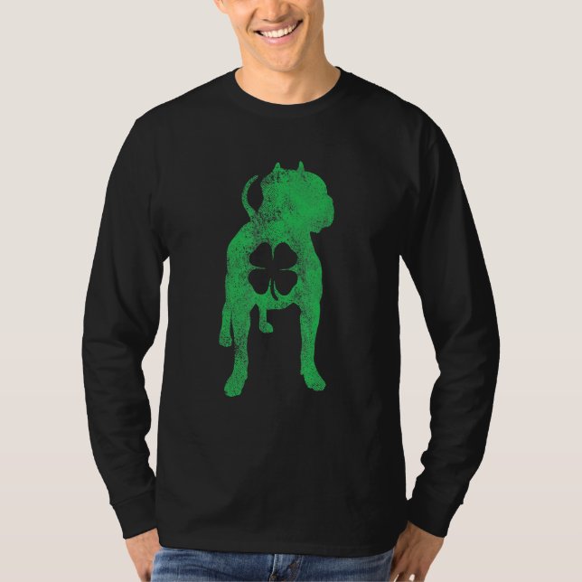 St Patrick's Day Dog Pit Bull Shamrock Clover Iris T Shirt (Framsida)