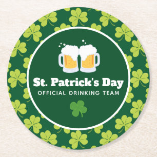 St. Patrick's Day Drinking Team Klöver Mönster Underlägg Papper Rund