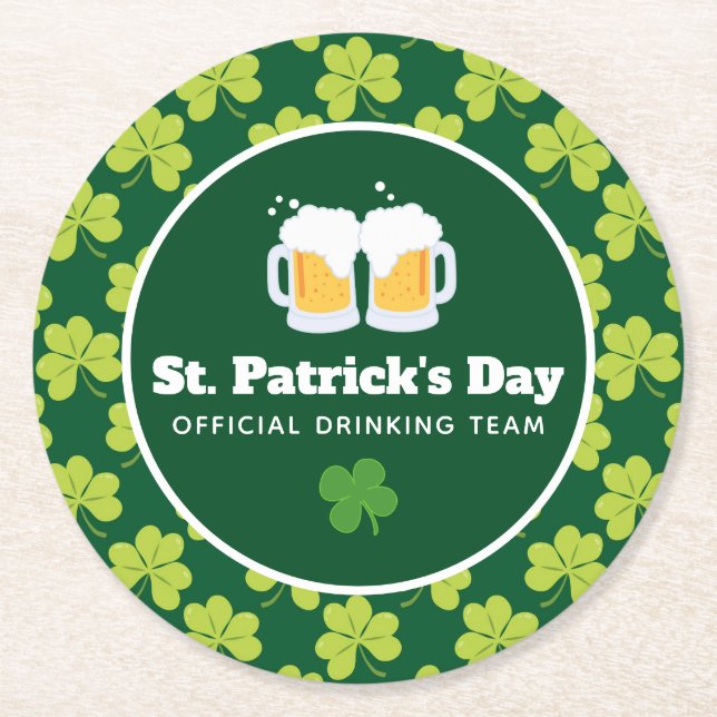 St. Patrick's Day Drinking Team Klöver Mönster Underlägg Papper Rund (Framsidan)