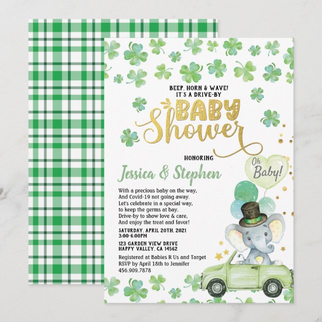 St patrick's day Drive by Baby Shower Parad Inbjudningar (Fram/baksida)