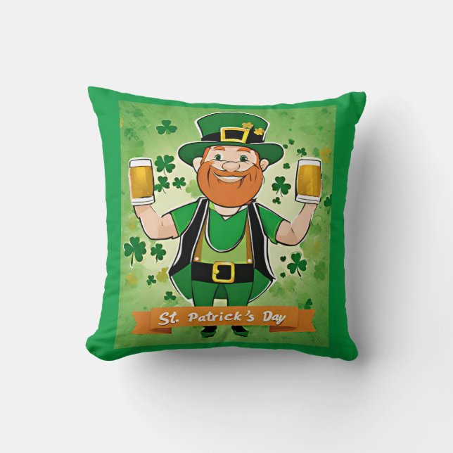 St. Patricks Day Dubbla fisted öl leprechaun Kudde (Framsida)