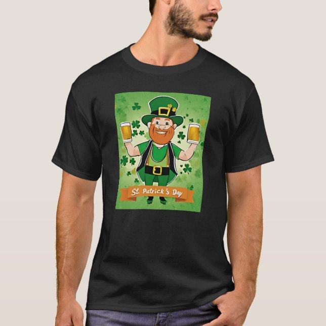 St. Patricks Day Dubbla fisted öl leprechaun T Shirt (Framsida)