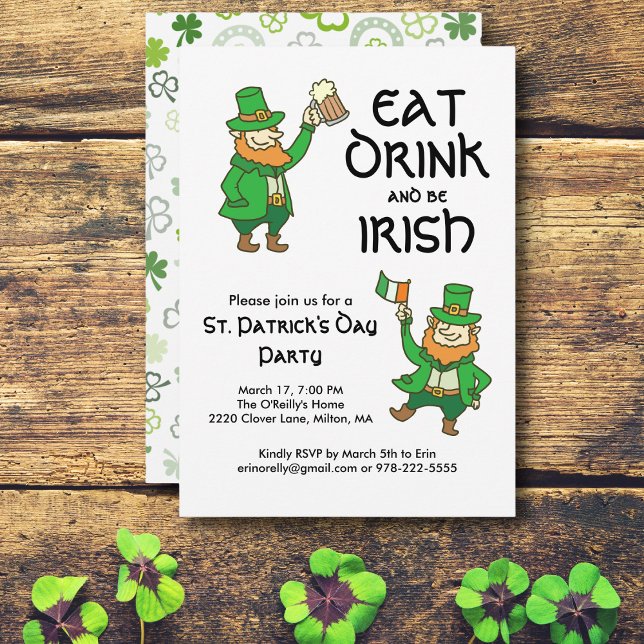 St patricks day Eat Drink Irish Leprechaun Inbjudningar (Skapare uppladdad)