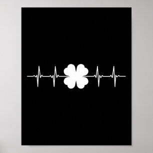 St patricks day Ekg Heart Beat Shamrock Fyra Löv Poster