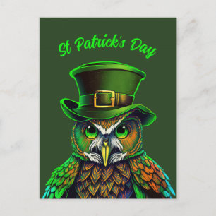 St. Patrick's Day: en uggla i en hatt Vykort