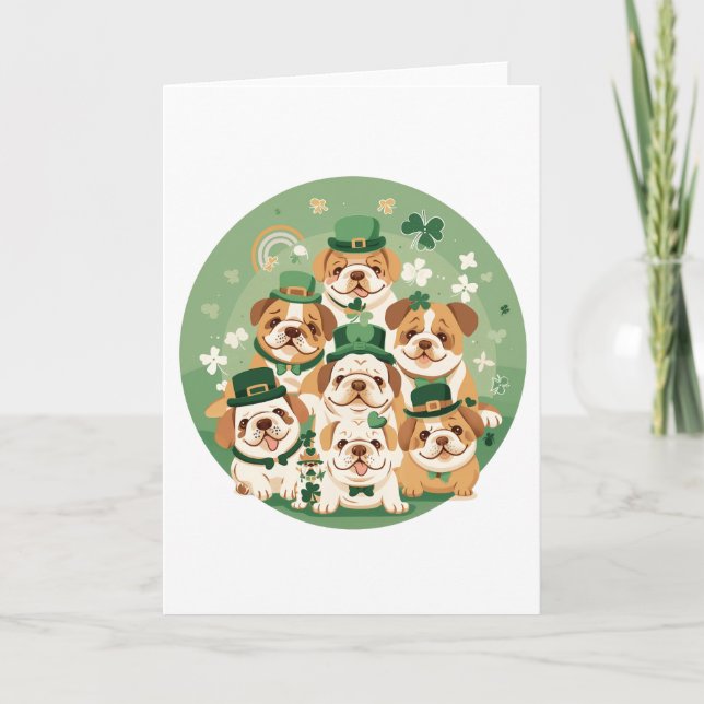 St. Patrick's Day engelska bulldoggar Helgkort (Framsida)