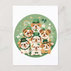 St. Patrick's Day engelska bulldoggar Vykort
