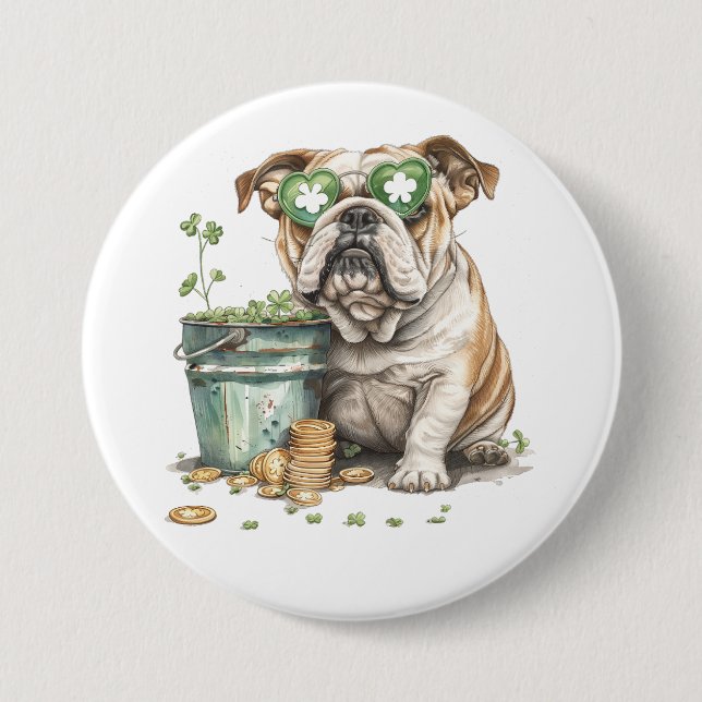 St. Patrick's Day English Bulldog Knapp (Framsida)