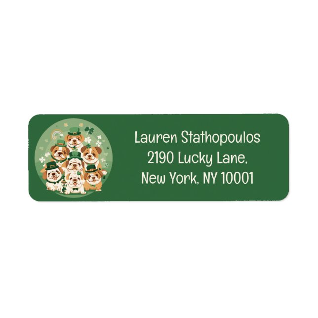 St. Patrick's Day English Bulldog Returadress Etikett (Framsidan)