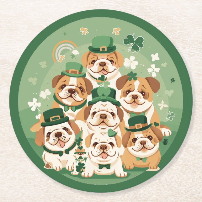 St. Patrick's Day English Bulldog Underlägg Papper Rund (Framsidan)