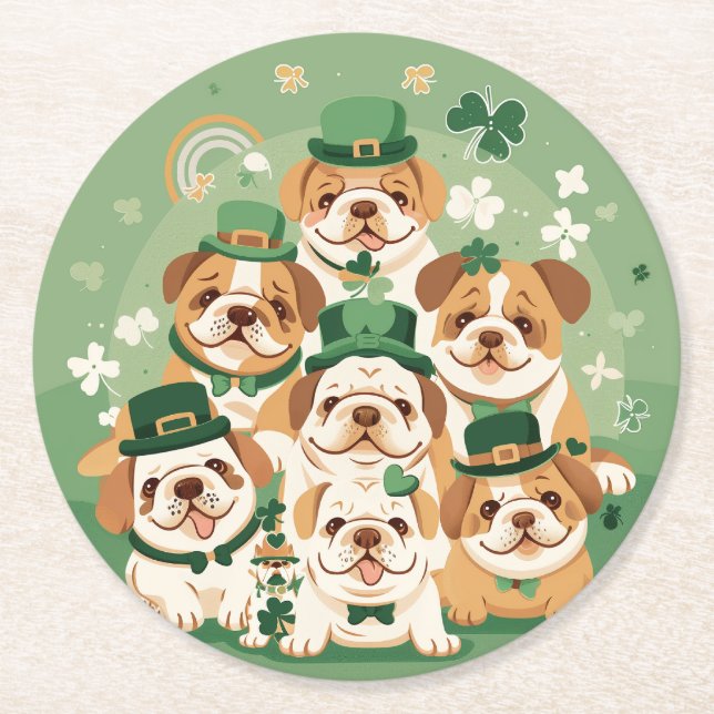 St. Patrick's Day English Bulldog Underlägg Papper Rund (Framsidan)